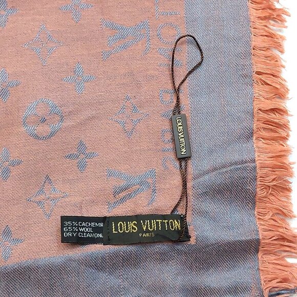 LOUIS VUITTON LV Vintage Mauve Pink Gray Silver Monogram Scarf Shawl Wrap  VWT - Picture 9 of 10